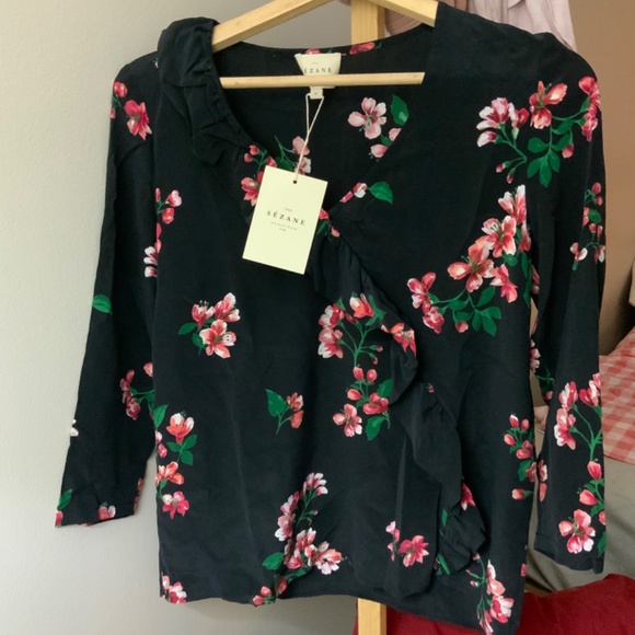 Sezane  Floral Silk V-neck Blouse in size 2 - Picture 2 of 2